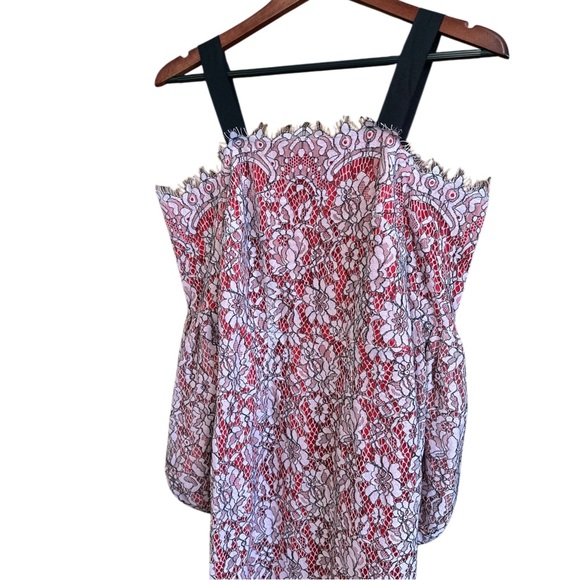 ASOS extreme sleeve Bardot pencil lace midi dress with contrast trims - Picture 5 of 9